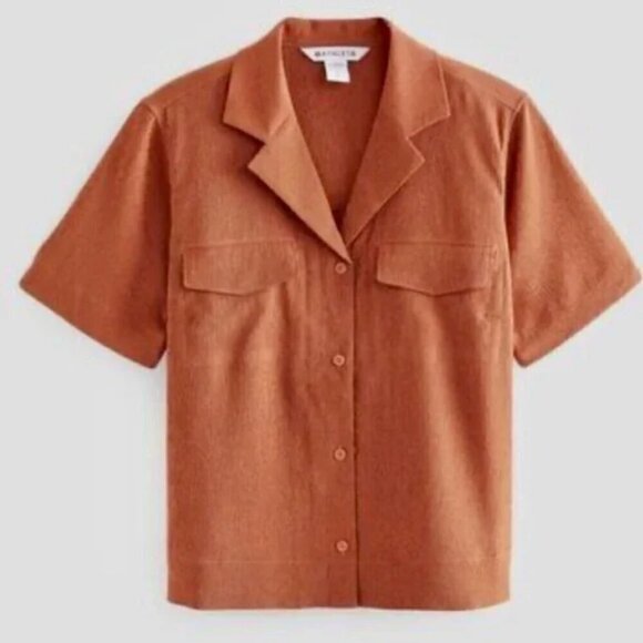 ATHLETA Echo Top Copper  Button Down Packable Short Sleeve Collar Shirt RT$99 - Picture 1 of 6